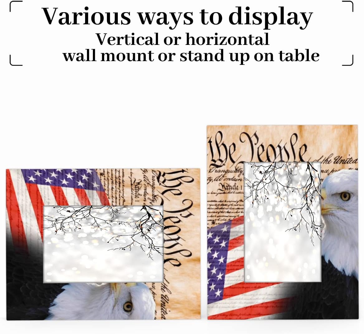 4th of July Usa Flag 8x10 Picture Frame, American Patriotic Eagles Wall Gallery Photo Frames Fits 8 x10 or 6x8 Picture for Table Top Display and Wall Photo Frame