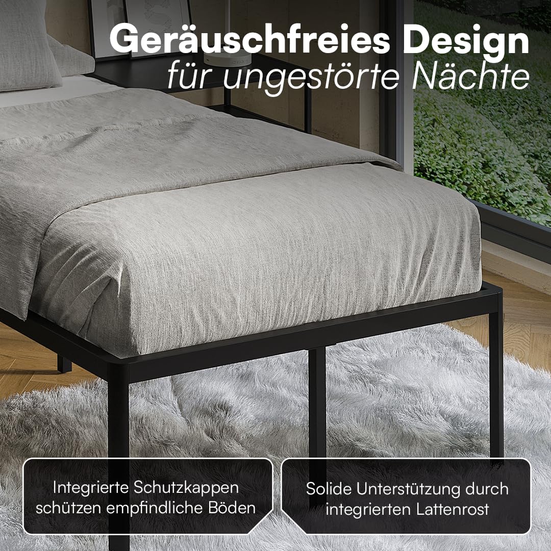 STEELSØN Situla Metallbett 90x200 cm – Bettgestell mit Lattenrost – Stabiler Bettrahmen in schwarz – Bett Metall mit Stauraum – minimalistisches Einzelbett