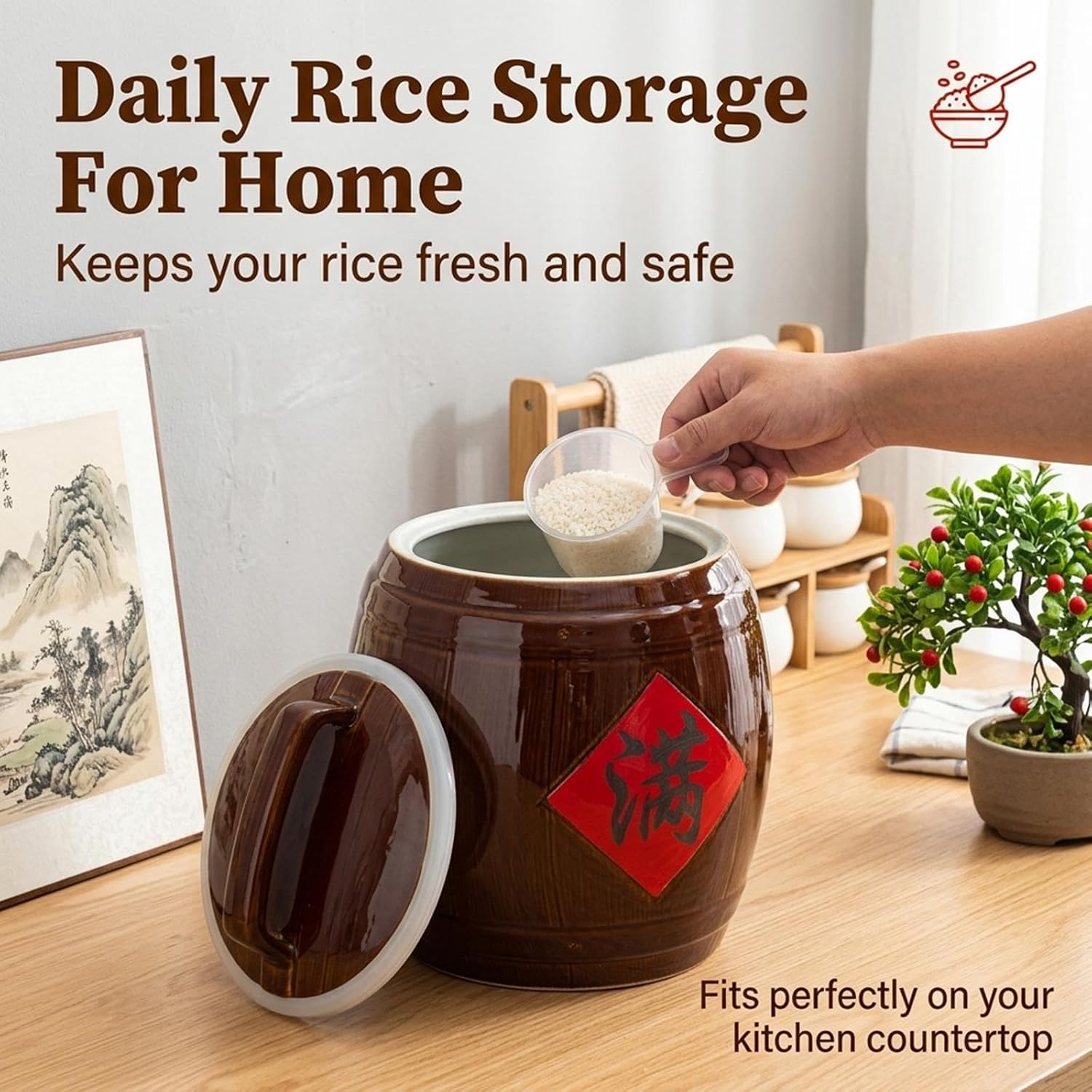 Ceramic Rice Container Storage Jars,Chinese Ceramic Rice Jar with Lid