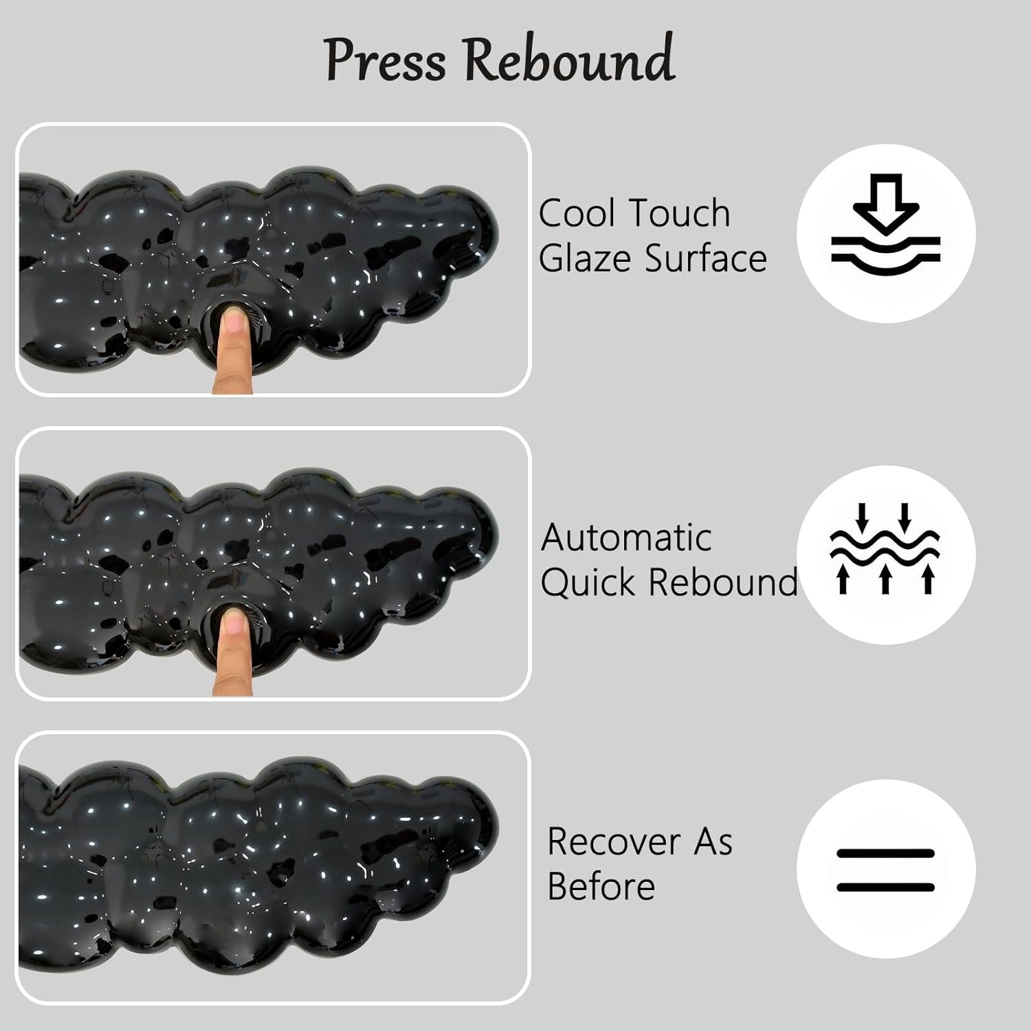 Computer Keyboard Stand with Gel Cloud Wrist Rest Keyboard Riser for Desk Cute Silicone Mouse Wrist Pad Set Easy Typing Ergonomic Tilted Acrylic Transparent Keyboard Holder for Desktop Office Black