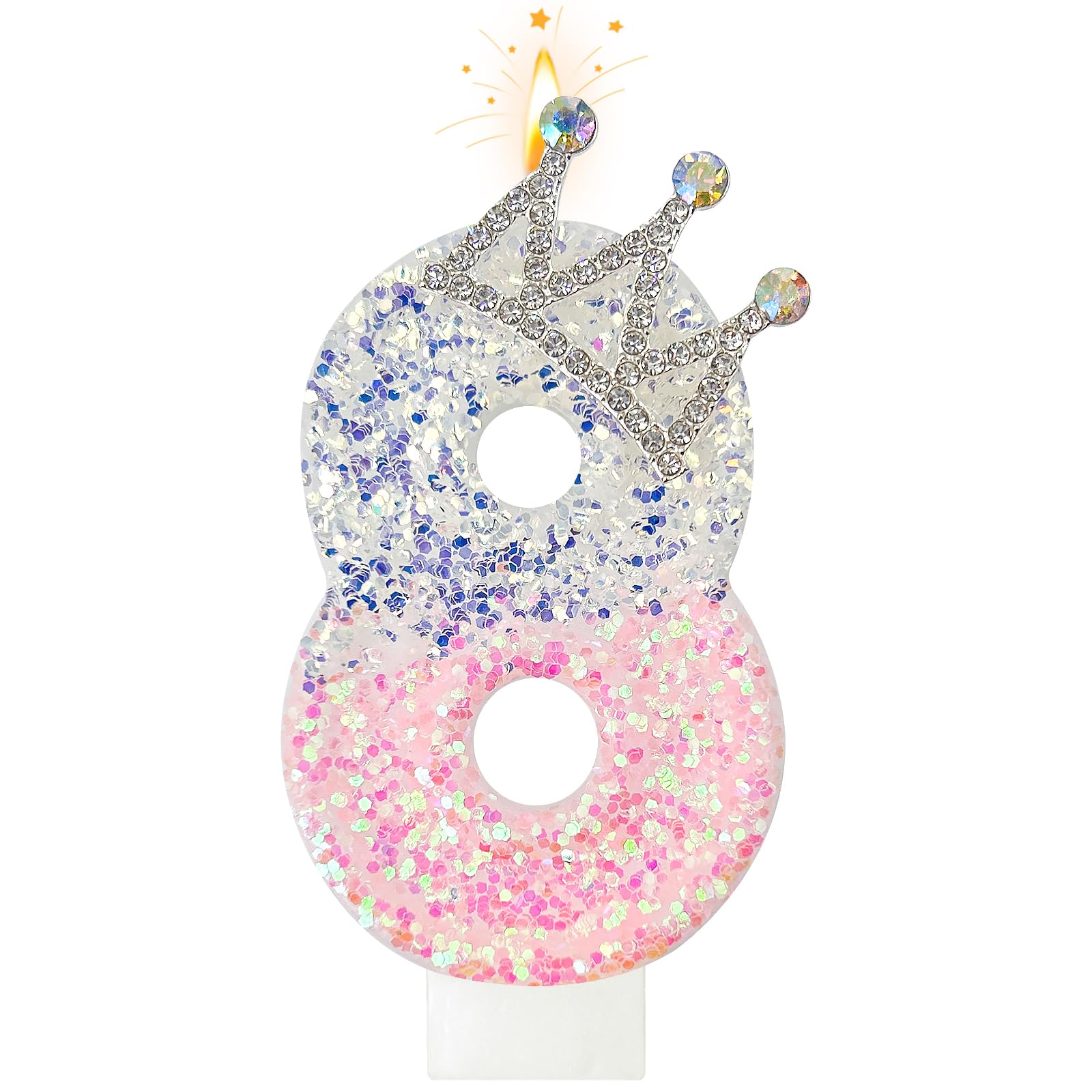 HXOUSE Number 8 Birthday Candles - Pink & Purple Crown Birthday Candles for Cake, Glitter 8 Candle Topper for Anniversary Celebrations Supplies, Party