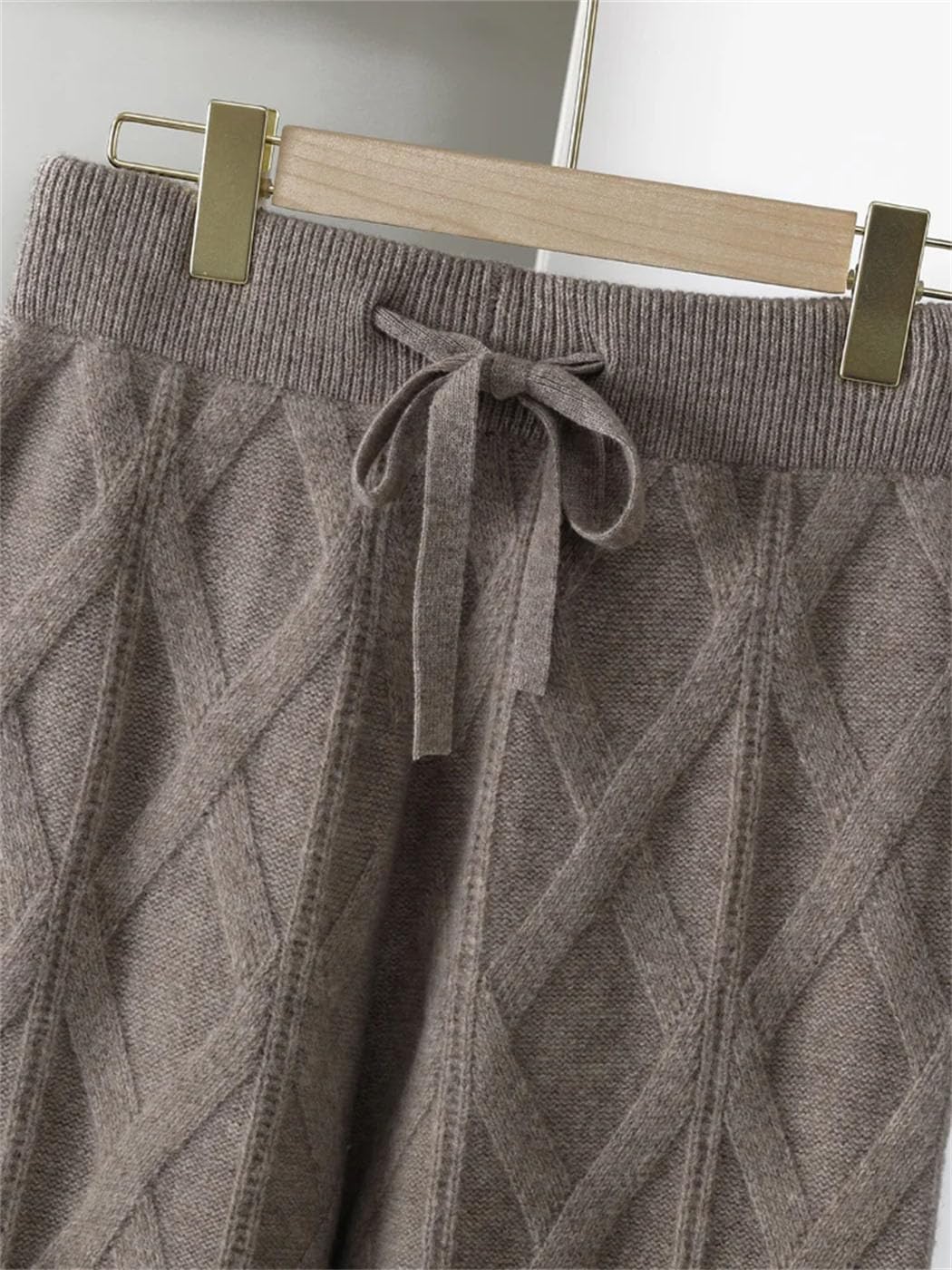 Women 100% Merino Wool Knit Pants Winter Thick Wide Leg Lounge Bottoms Business Casual Trousers