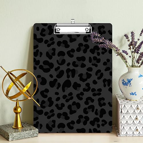 Miniatura 7 de Portapapeles con estampado de leopardo negro con soporte para bolígrafo, tamaño carta A4, lindo portapapeles de plástico con clip de perfil bajo y