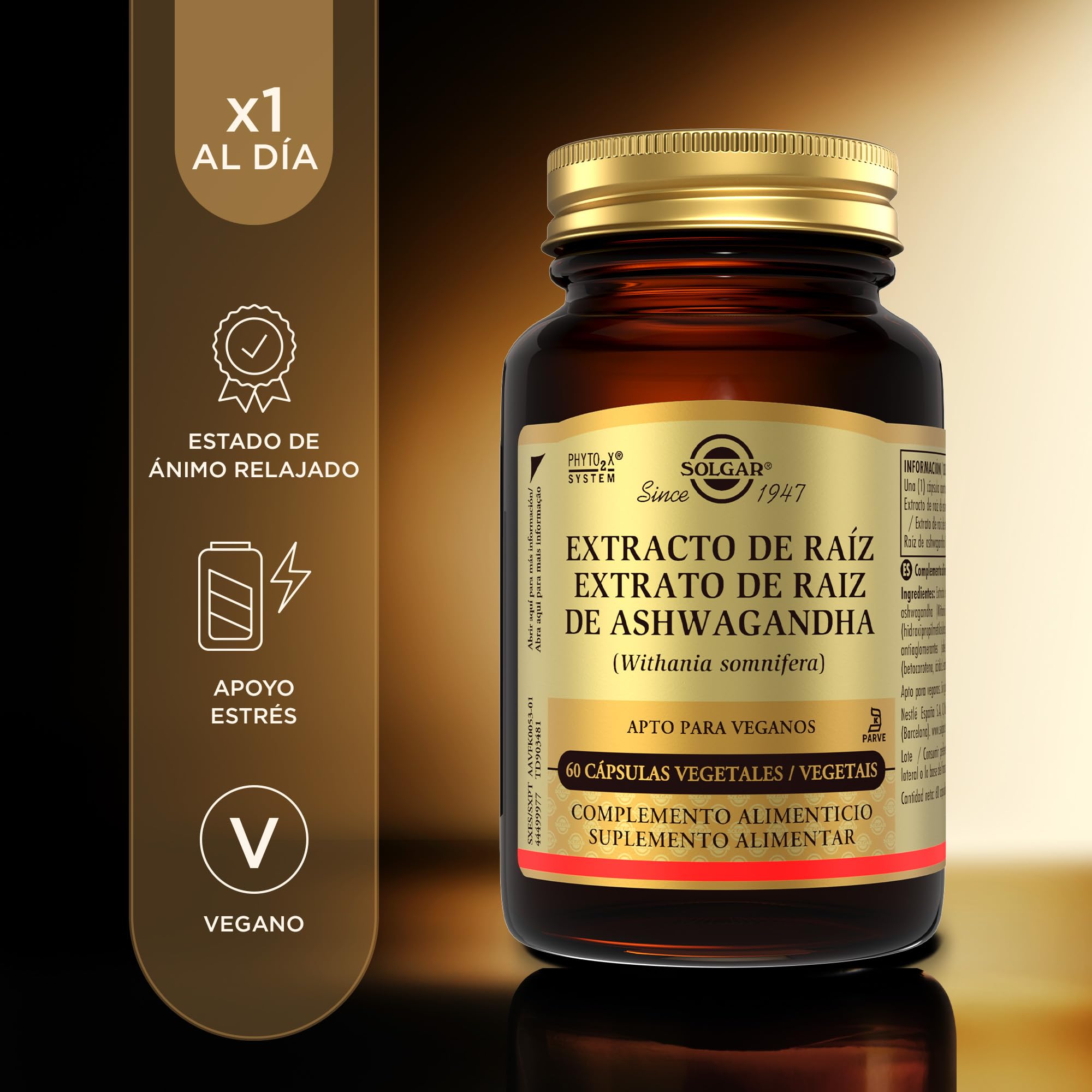 Solgar Ashwagandha Extracto de Raíz SFP – 60 Cápsulas Vegetales – Relajación Física y Mental – Adaptógeno Natural para Estrés y Relajación – Antioxidante natural – Apto Veganos, Sin Gluten