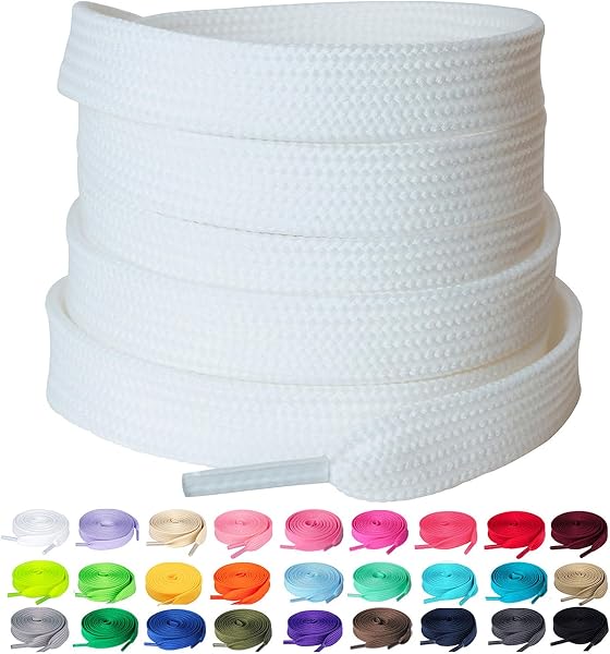 Olukssck 2 Paia Lacci Piatti Lacci Durevole di Ricambio di 10mm di qualità per Scarpe da Sportive, Scarpe da Città, Adulti, Bambini - 1