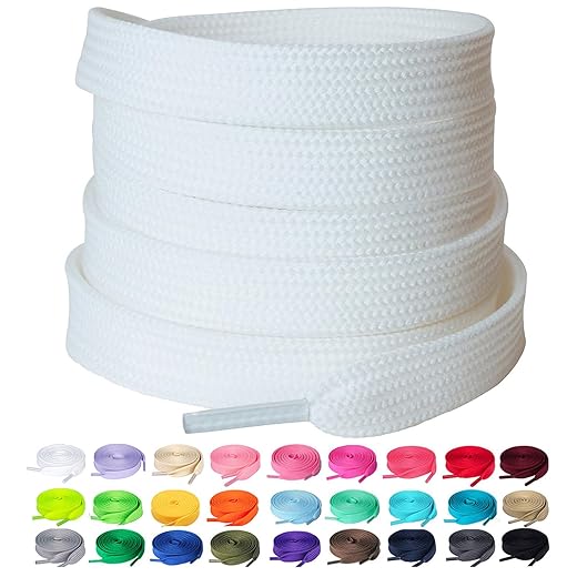 Olukssck 2 Paar- Flache Schnürsenkel[10 mm breit ] Premium Ersatz-Schuhbänder für Turnschuhe, Sportschuhe, Sneakers, Freizeitschuhe, Off Weiß, 120cm