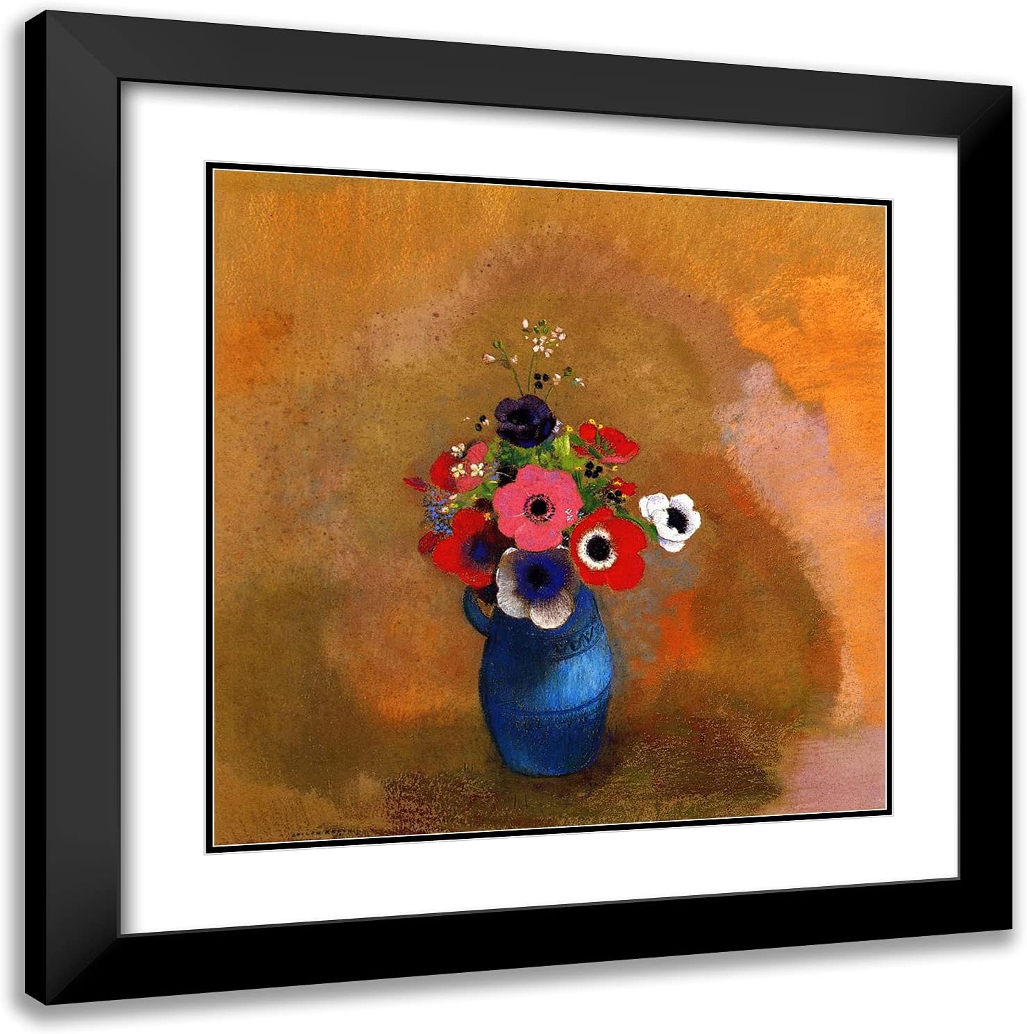 ArtDirect Redon, Odilon 20x20 Black Ornate Framed Art Print with Double Matting Titled: Anemones lll