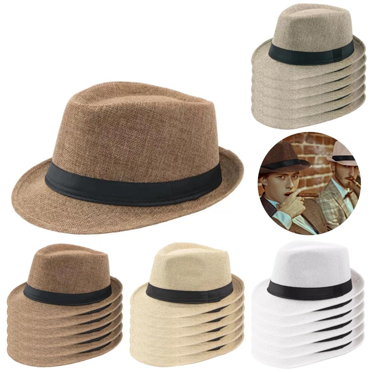 Sombreros Panamá de ala Corta, Sombreros Fedora Unisex para la Playa, Ideales para Fiestas, Disfraces y Bodas.