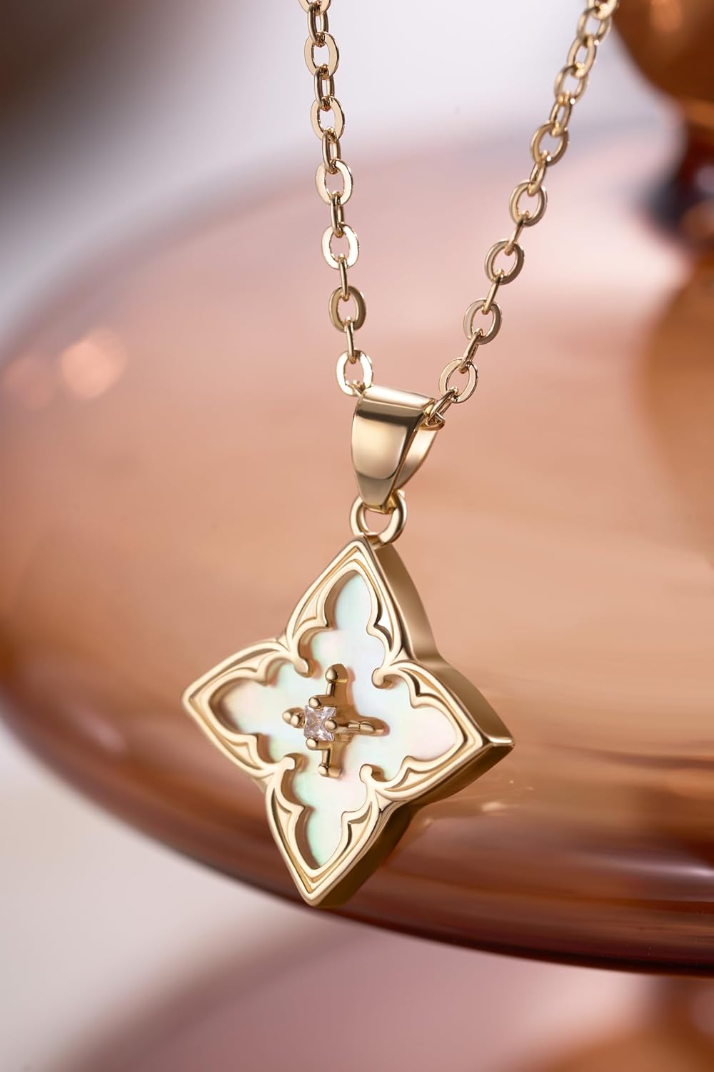 14K Gold Plated Gold Clover Necklace, Dainty Four Leaf Lucky Choker Charm Colorful Clover Adjustable Chain Shell Made Pendant Necklace for Women Jewelry - Image 4