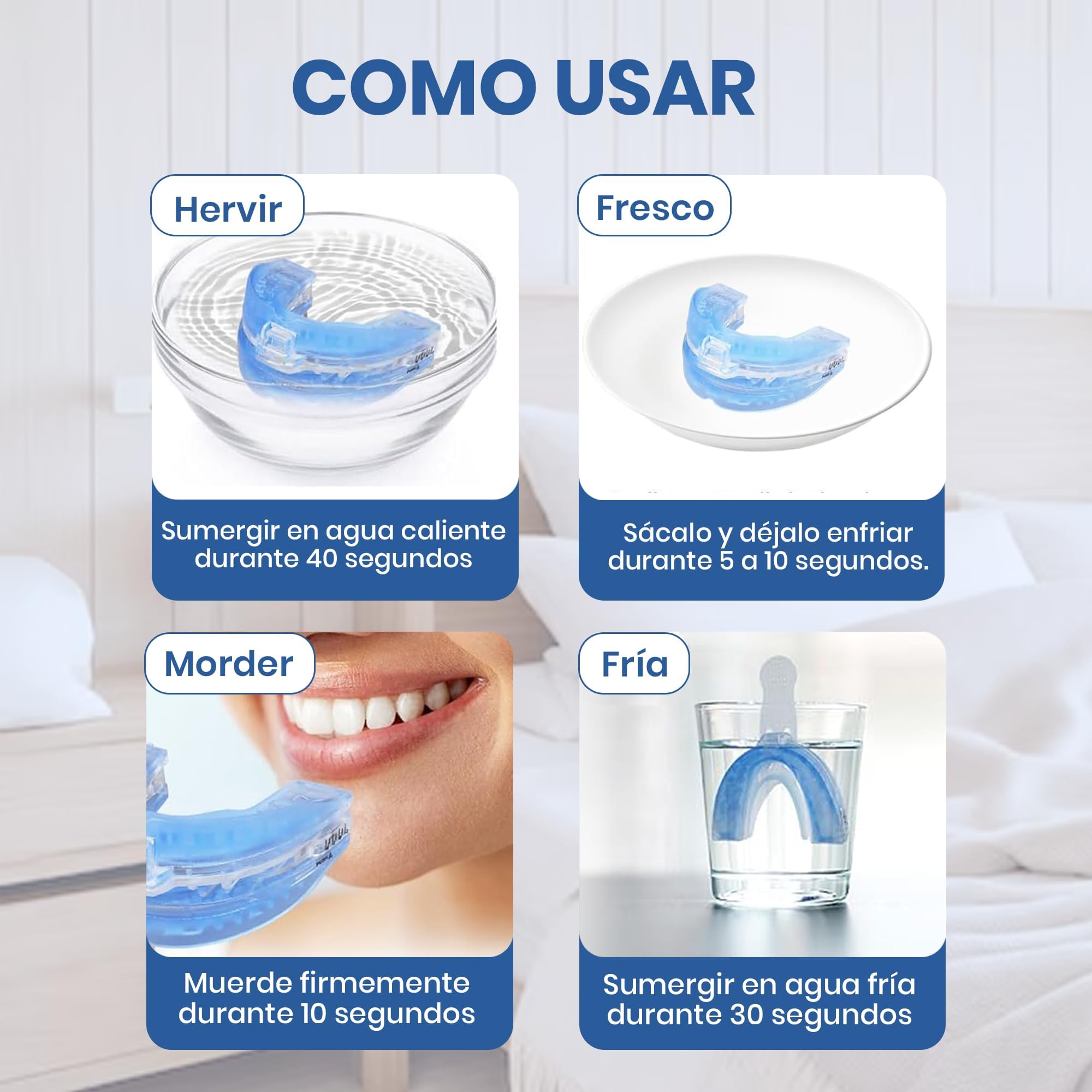 Férula Antirronquidos de Avance Mandibular Ajustable Termomoldeable para Reducir Ronquidos y Bruxismo
