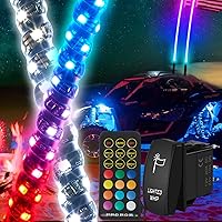 Vista 1 de SUZCO Juego de 2 luces LED de 2 pies Pro resistentes en espiral cortas y gruesas para UTV ATV con IR, luz de látigo blanca arcoíris con señal