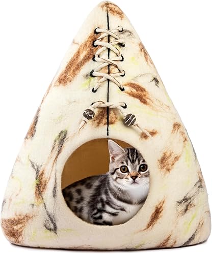 Miniatura 9 de Lujosa Cama Cueva de Lana Merino para Gatos - Refugio Plegable para Gatos de Interior - Camas de Fieltro Premium para Gatitos - Casa Cubierta para