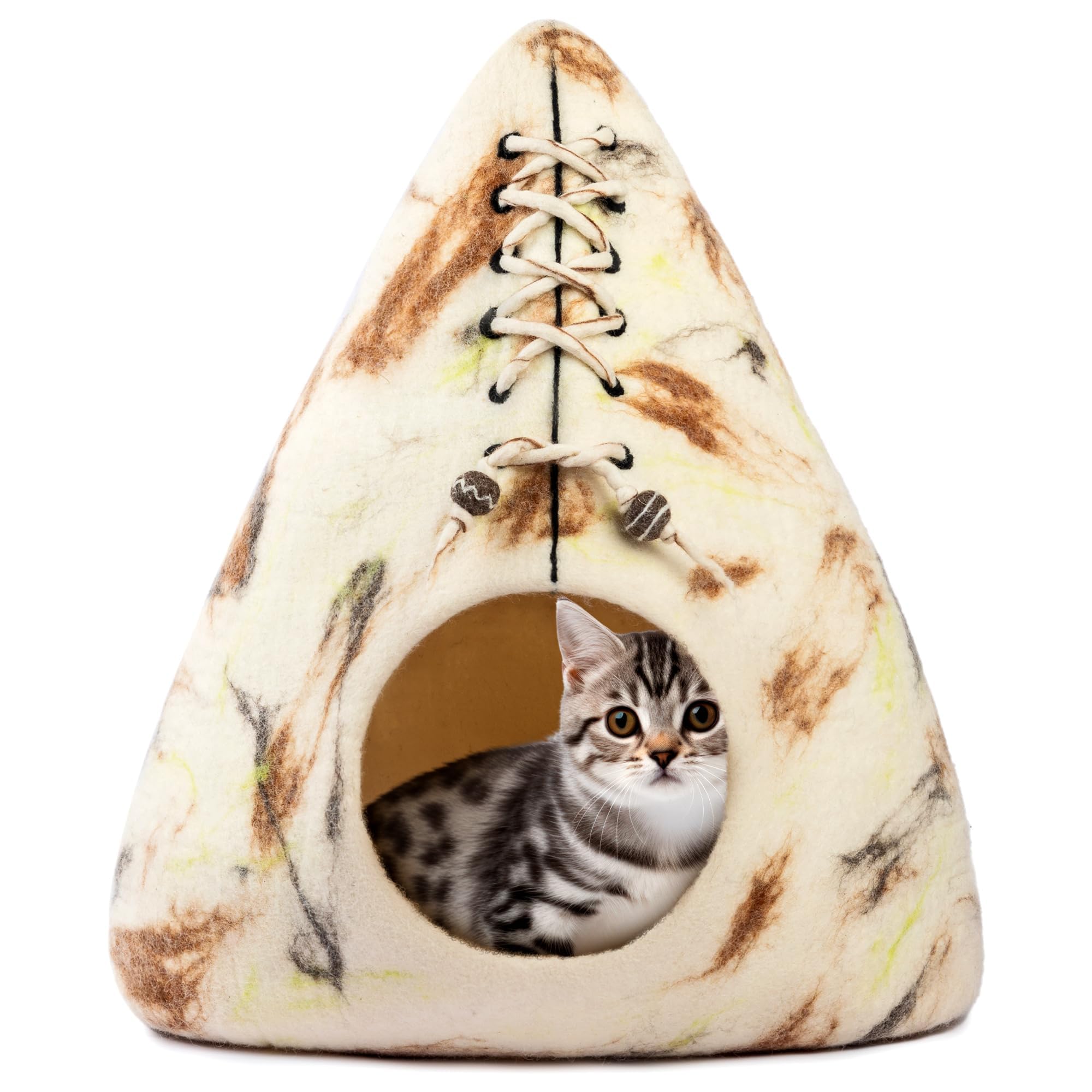 Cama de lana merino para gatos miedosos con diseño de cúpula protectora antiestrés