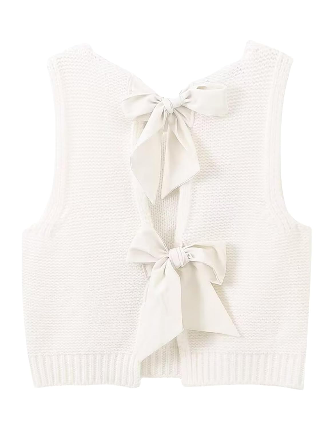 Lianlive Sweater Vest Top for Women Casual Crop Knit Cardigan Vest Bow Tie Back Knit Tank Tops