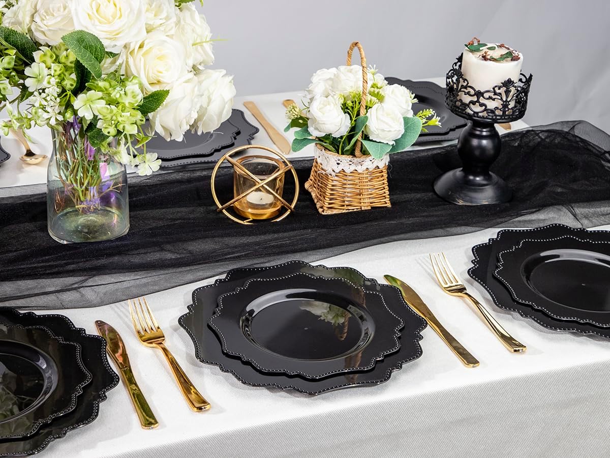 COLOSUS 100pcs Black Plastic Dessert Plates - 7.5 Inch- Heavy Duty Disposable Plastic Appetizer/Salad/Cake Plates for Party Wedding Birthday and Everyday Use - Image 6