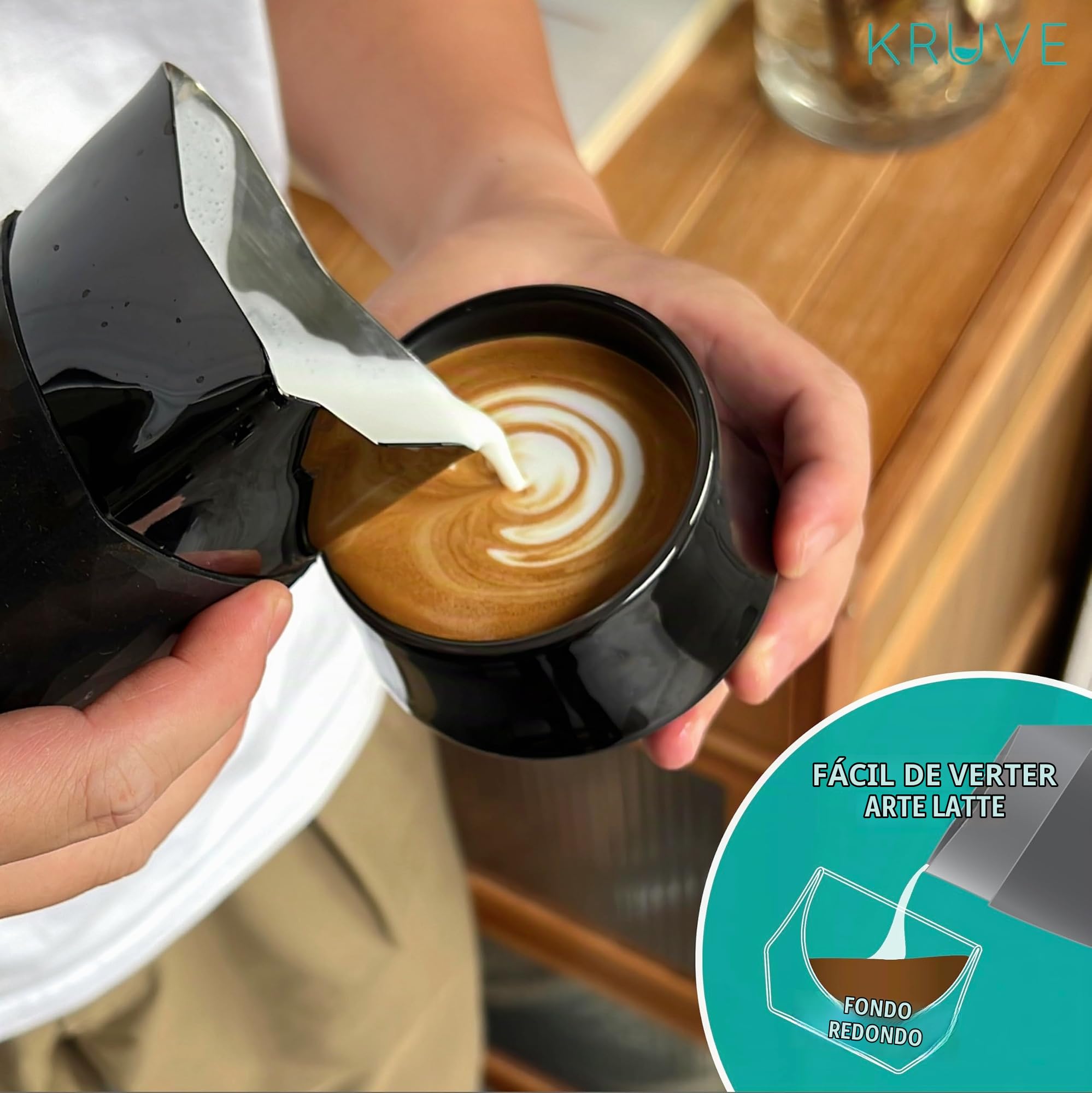 KRUVE Imagina tazas de café con leche de porcelana, tazas de café con doble pared, juego de dos tazas de vidrio - diseño esférico térmico de 5 oz, tazas de café aisladas para retener el calor (negro)