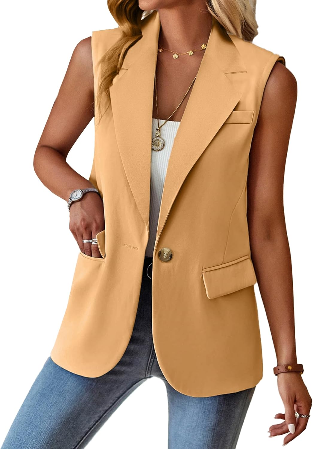 Spicy Sandia Womens Sleeveless Blazer Vest Tops Business Casual Outfits Dress Jacket Summer Trendy Dressy Office Work Clothes - Image 2