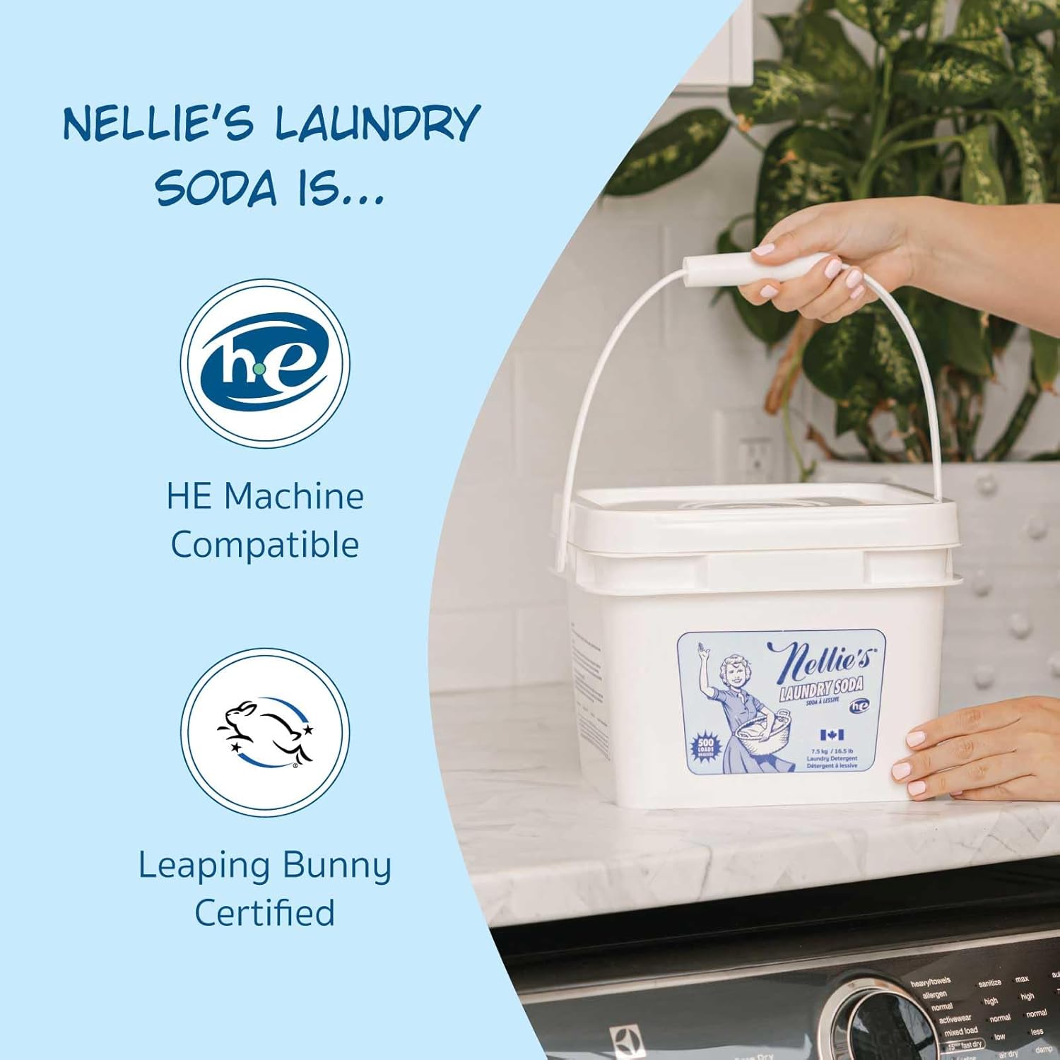 Nellie’s Laundry Soda – Concentrated Powder Detergent – 500 Load Bulk Format – Gentle, Fragrance-Free, Effective on Stains – Compatible with HE & Standard Machines, Septic Safe – Made in Canada