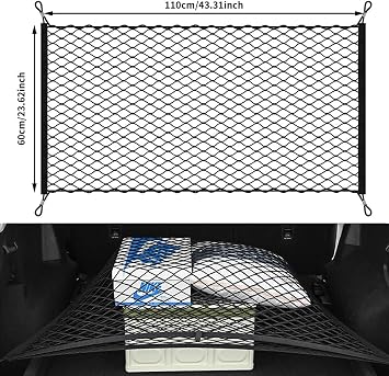 Cargo Net, Luggage Net Adjustable Elastic Organizer Net, Nylon Trunk Storage Net for Car Interior Roof Storage Luggage Rear Boot,SUV Truck Bed Vans Groceries Motorhomes 110 x 60 cm Black