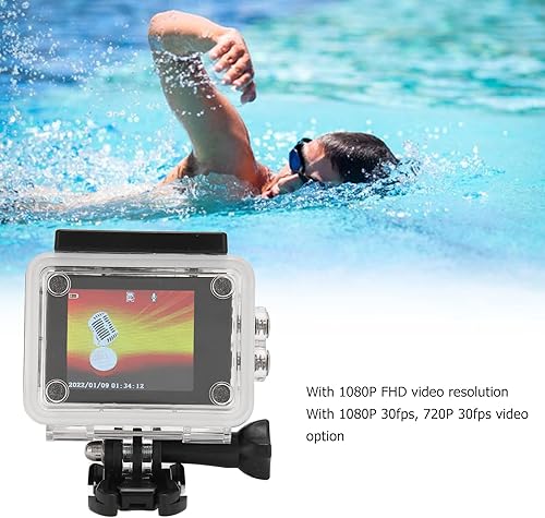 Miniatura 5 de Pilipane Cámara de acción, 1080P 12MP cámara deportiva Full HD, pantalla a color HD de 2.0 pulgadas, lente gran angular de 140 grados, cámara