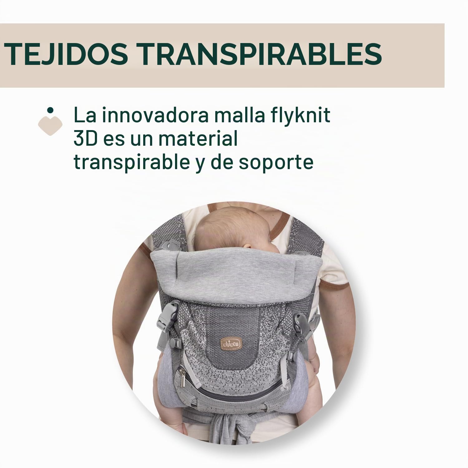 Chicco Airy Hip Fit Mochila Ergonómica 3-en-1,Tejido Transpirable, Soporte Base Extraíble para Distribución del Peso, Múltiples Posiciones: Frente a la Madre, Frente al Mundo y Mochila, 0-15 kg