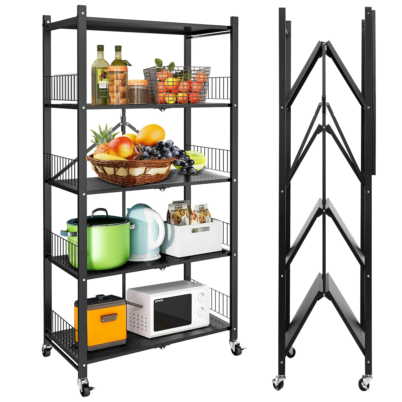 HOJAYK 3Tier Foldable Storage Shelves on Wheels,Moving Easily Closet