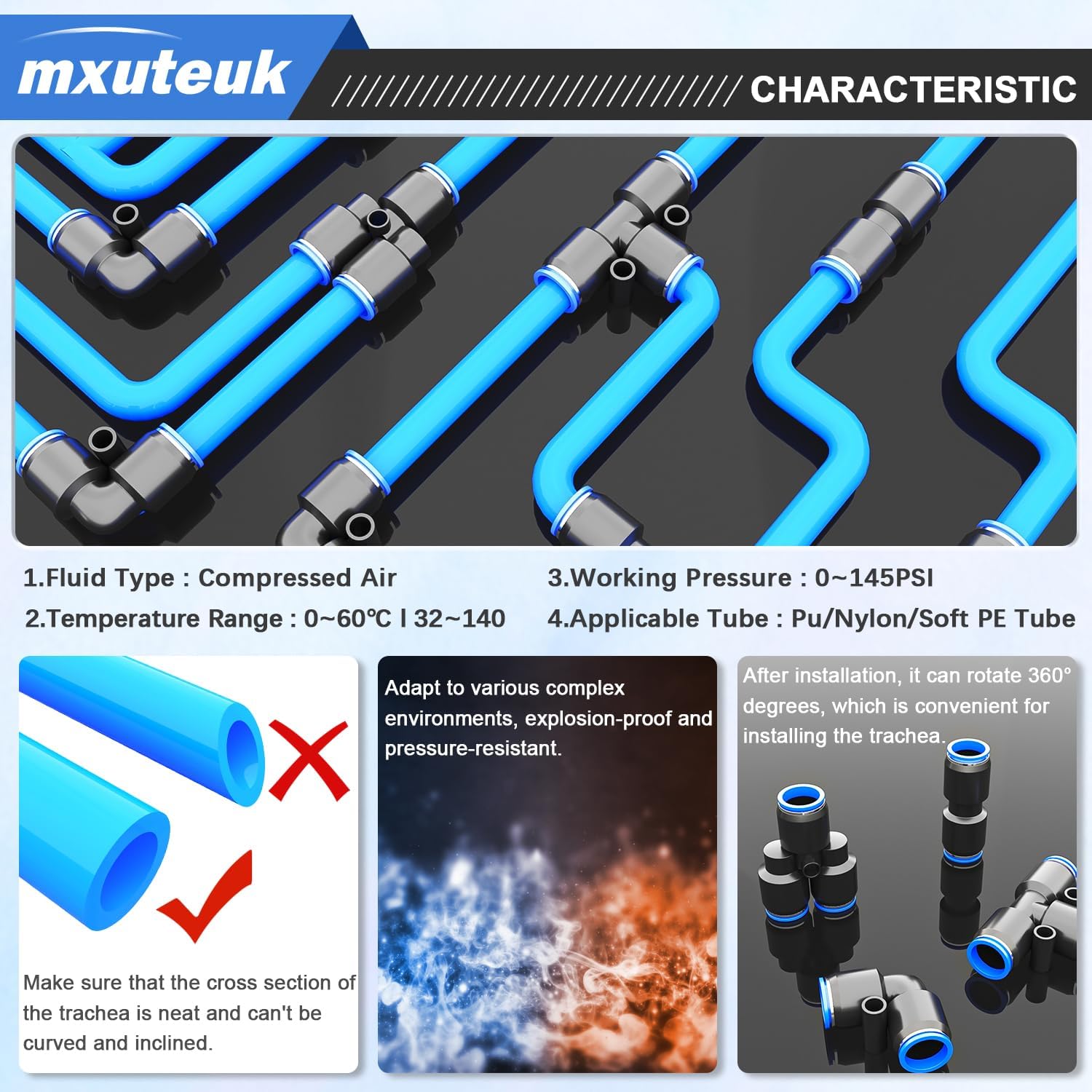mxuteuk 1/4" OD Push to Connect Fittings,1/4" OD Air Line Fittings+Quick Connect Air Hose Fittings Kit,1/8",1/4",5/16",3/8",1/2",4/6/8/10mm