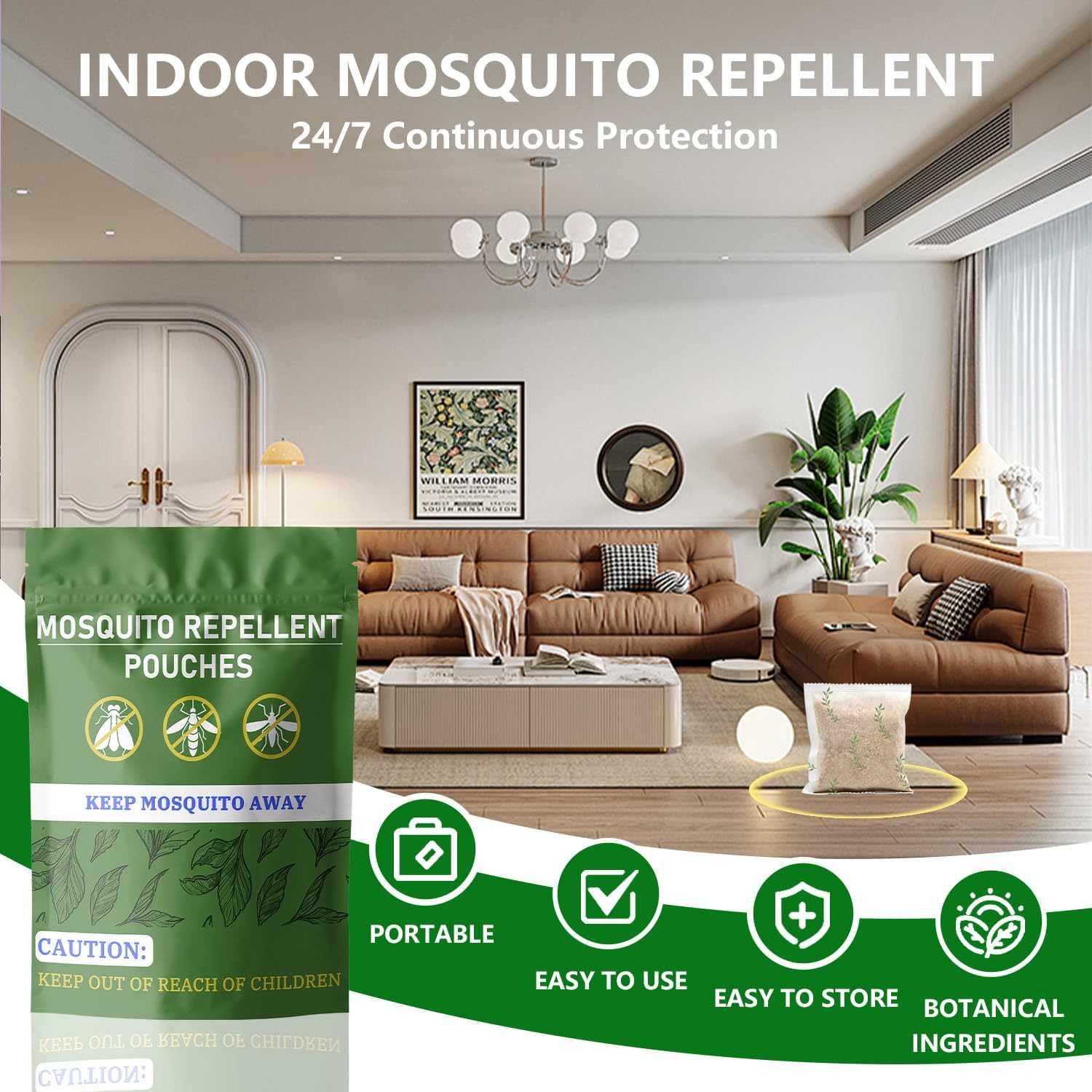 Natural Mosquito Repellent Outdoor Patio, Indoor & Outdoor Use, Mosquito Repellent Sachets for Yard, Patio, Camping & Travel, 60-Day Mosquito Control, Child&Pets Friendly- 8 Pack