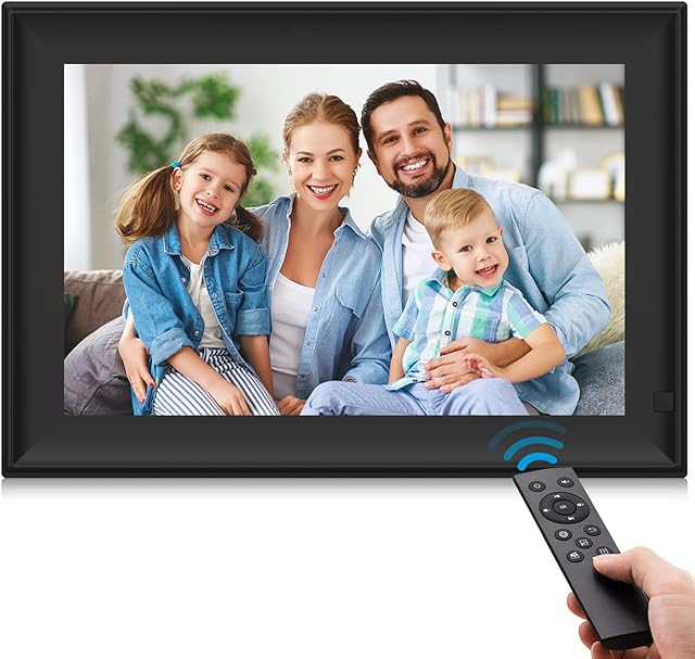 Digital Photo Frame, 10.1 Inch Digital Picture Frames, LCD Full IPS Screen Auto-Rotate Design, Photo/Music/Video Player/Calendar/Alarm with Remote Control, Insert USB or SD card, Wall Mountable