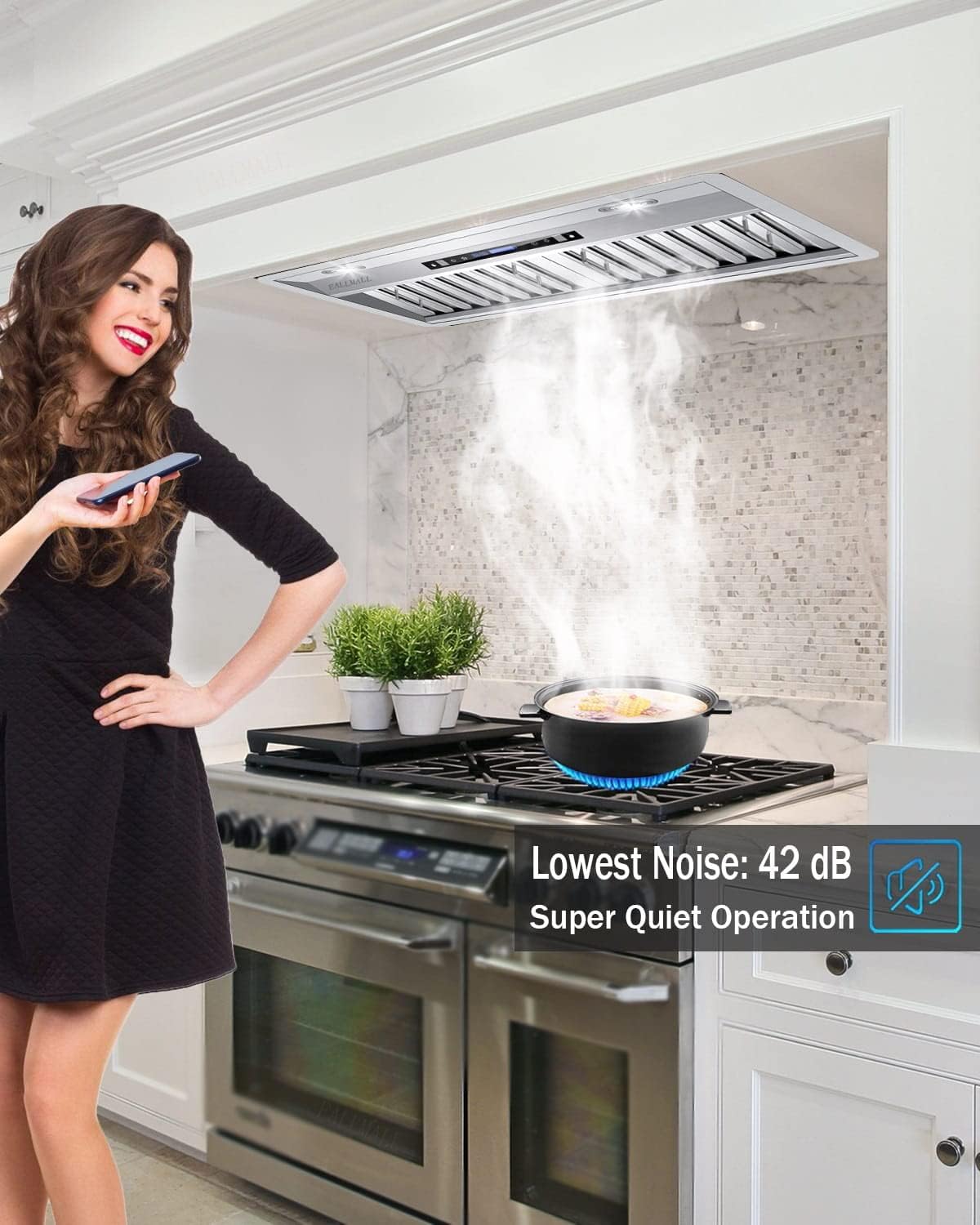 Range Hood Insert 30 Inch, 900 CFM Range Hood Insert, with Remote, Gesture Sensing/Touch Control Insert Range Hood, 4-Speed Vent Hood Insert, Stainless Steel Built In Range Hood, EK22-30