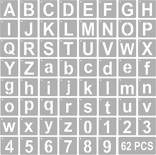 62 plantillas de letras del alfabeto de 2 pulgadas, plantillas de letras reutilizables de letras y números, plantillas de manualidades para pintar