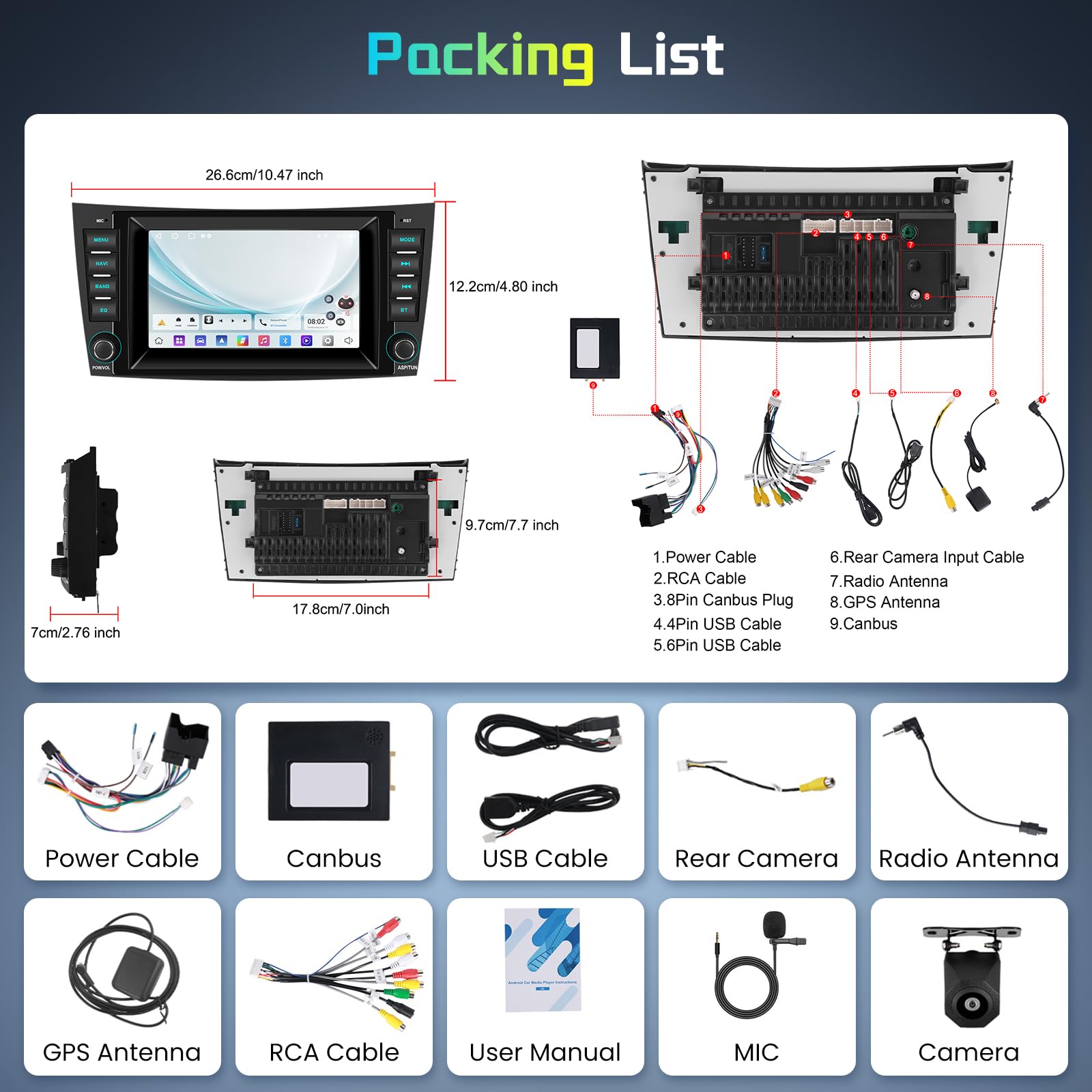 Hodozzy 2G+64G Autoradio für Mercedes-Benz E-Klasse W211 CLS-Klasse W219 mit Wireless Carplay Android Auto, 2 Din Radio 7 Zoll Touchscreen mit Navi Bluetooth WiFi DSP FM/RDS Canbus Rückfahrkamera