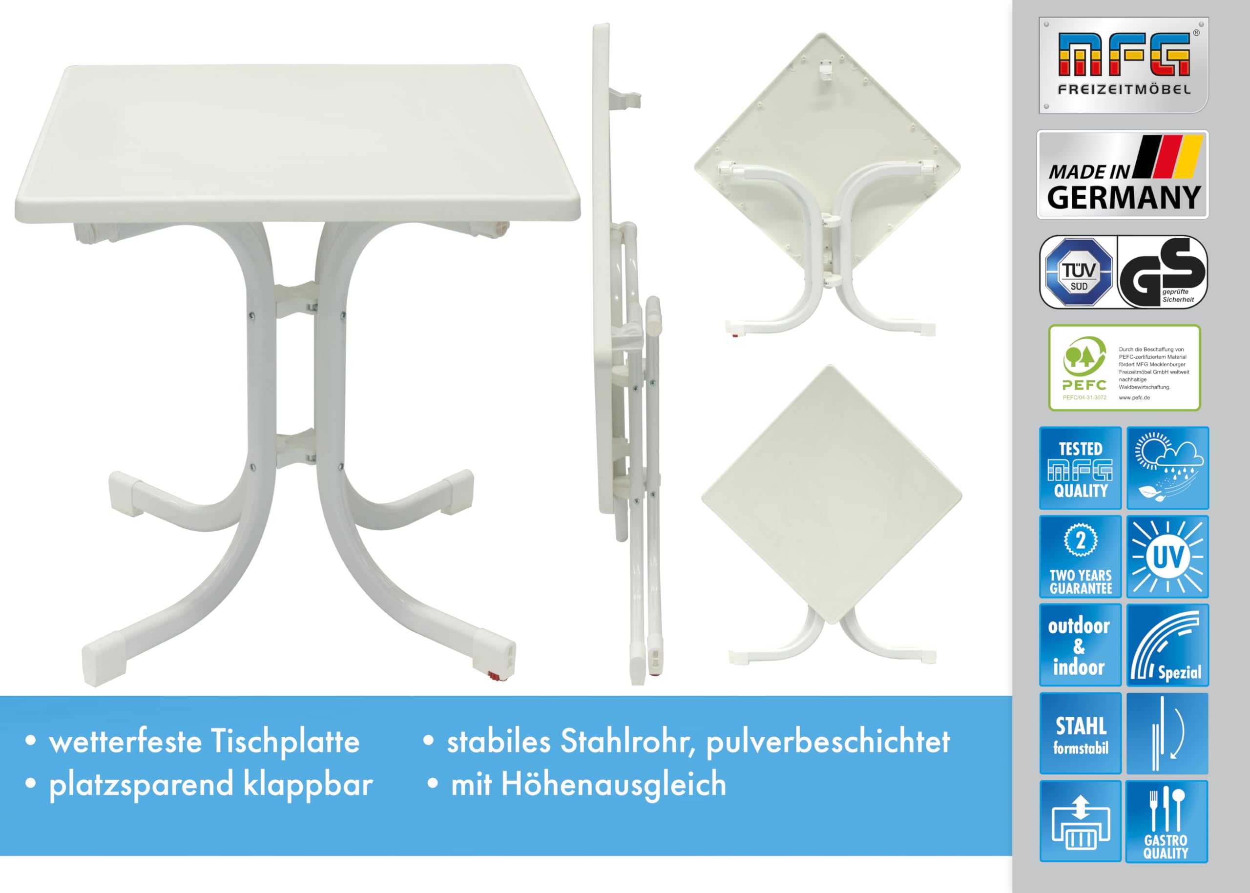 MFG Boulevard-Klapptisch 70x70 cm, weiß/weiß