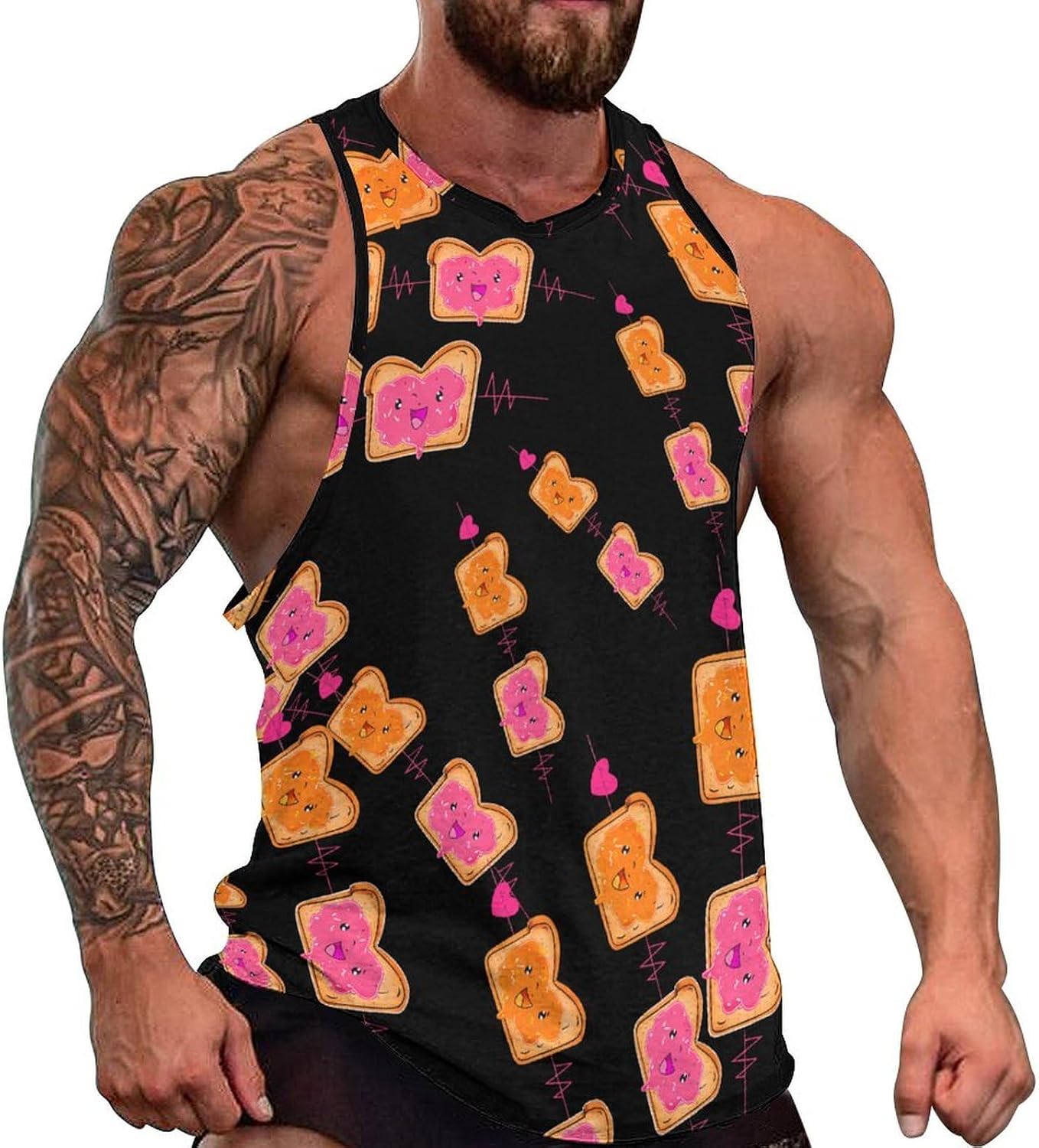 Peanut Butter Jelly Heartbeat Men's Tank Tops Sleeveless Muscle Shirts for Men Lightweight Vest Crew Neck T-Shirts