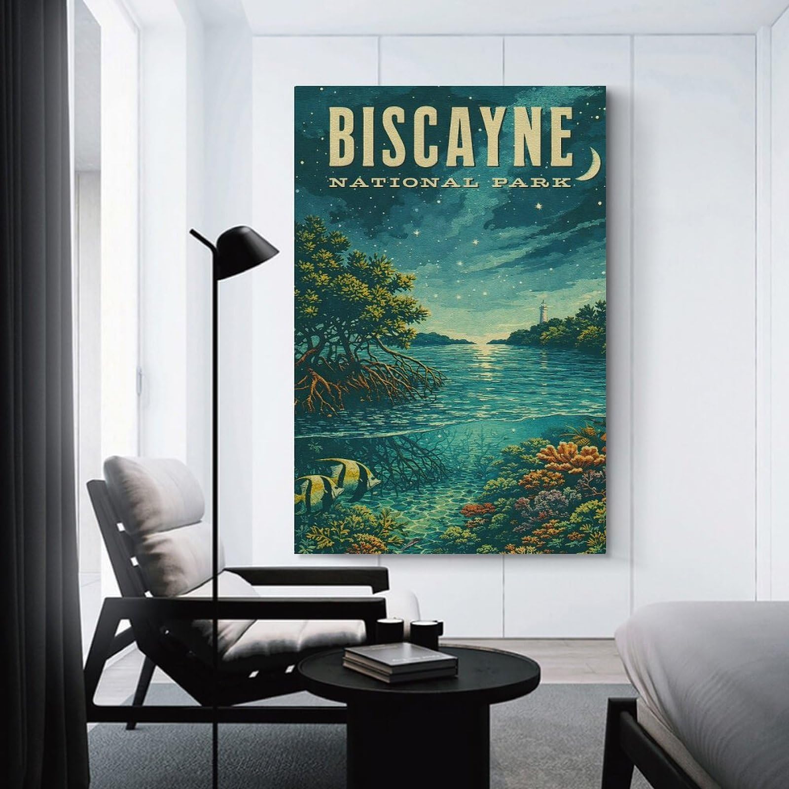 Junmoney Biscayne National Park Vintage Canvas Wall Art, 24x36inch(60x90cm), for Bedroom Decor, Cosy Corners Or Studios, Stylish Decor for A Restful Room Update