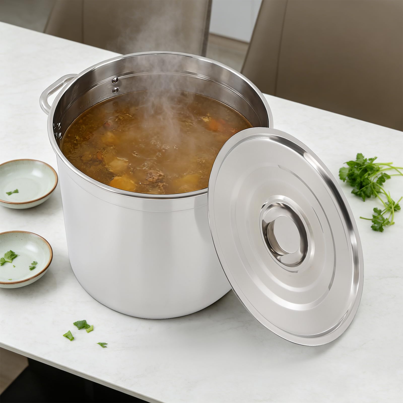 Garnek do zupy ze stali nierdzewnej 35 l z pokrywką Ø 35 cm | Pojemność ponad 35 l, otwór Ø 35 cm, z pokrywką, do gospodarstwa domowego i gastronomicznego, stal nierdzewna