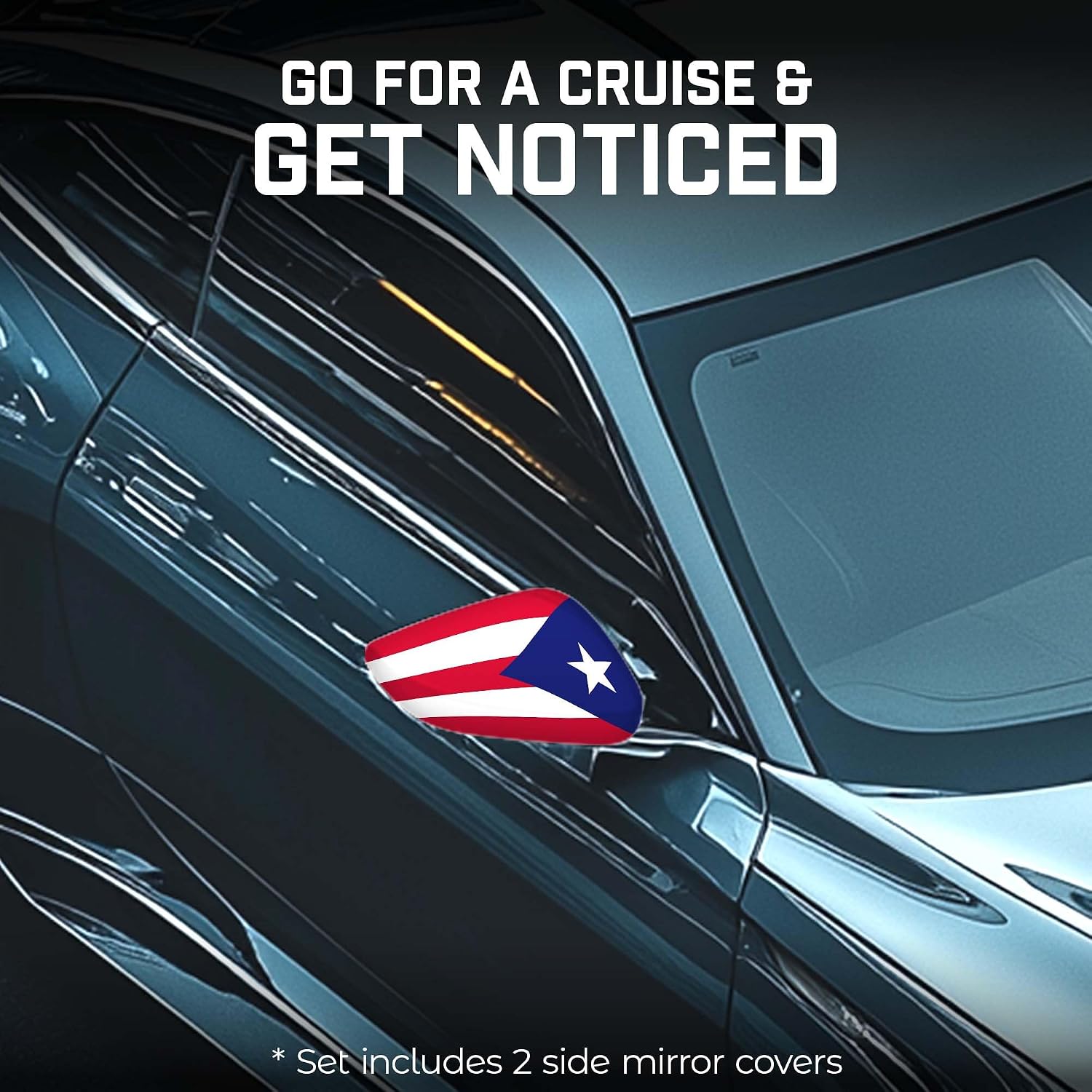 G128 2 Pack: Puerto Rico PR Car Side View Mirror Cover | 5.9x8.66 in | Washable Elastic Weatherproof Polyester | Show Your Enthusiasm and Pride