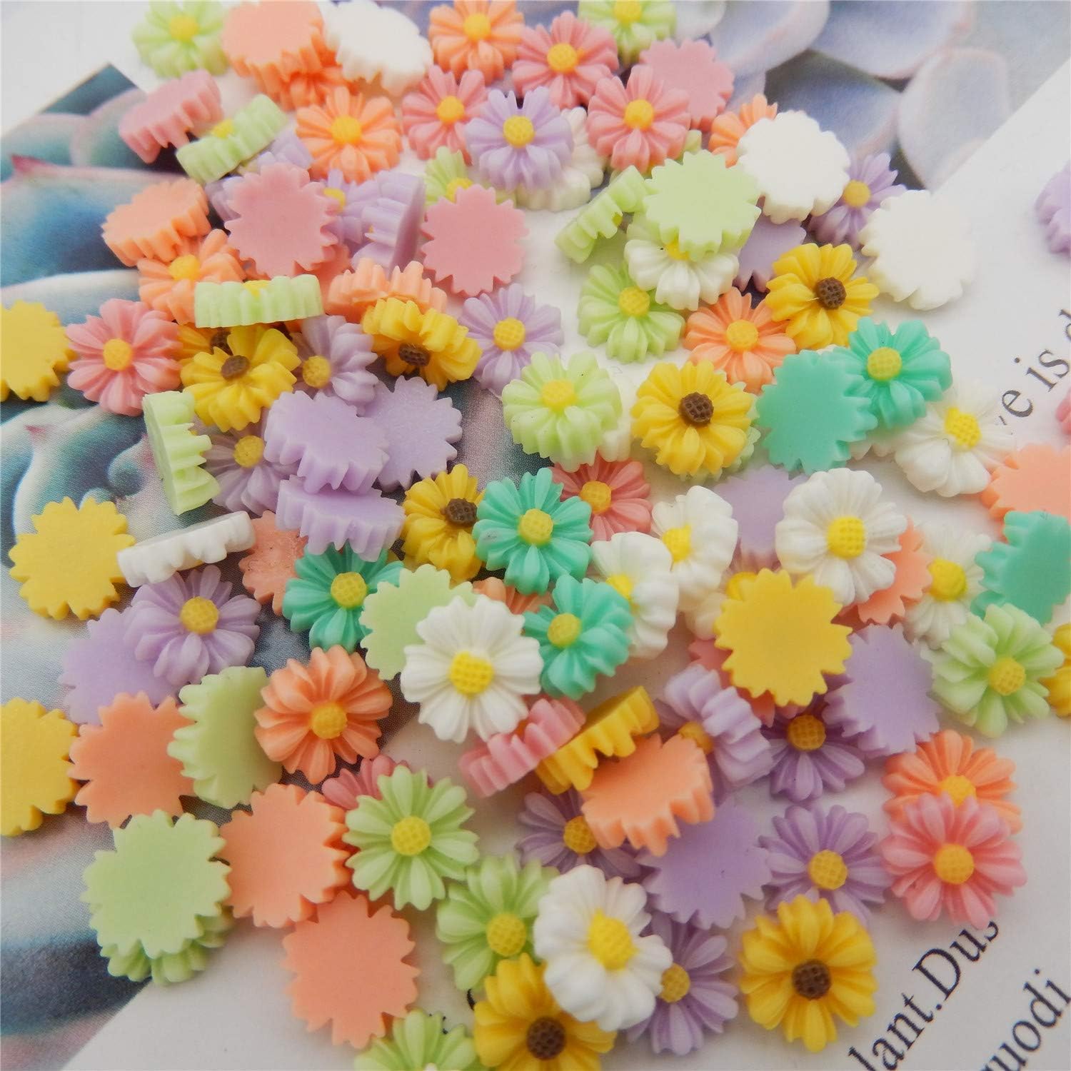 100-Pack Multicolors Mini Daisy Resin Flat Back Flowers Scrapbooking Embellishments DIY Craft Making Ornament Nail Art Stickers Decorations 8mm