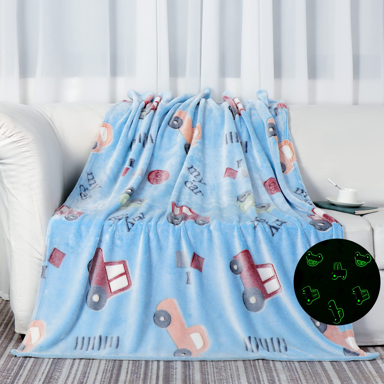 Amazon.com: Glow in The Dark Blanket for Kids Cars Gifts for Boys Luminous  Blanket Soft Blue Fuzzy Flannel Plush Cozy Fluffy Fleece Blanket  Thanksgiving Christmas Birthday Gifts for Toddlers 50x60in : Home