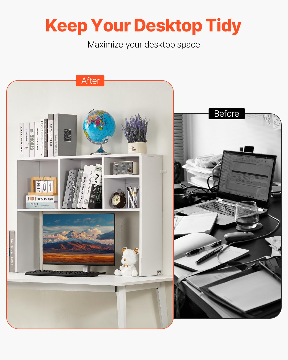 VEVOR Libreria da Scrivania, Organizer per Oggetti da Scrivania 1 Livello, Scaffale per Esposizione in Legno per Ufficio, Libreria con Piedini Antiscivolo, per Ufficio Casa, 94 x 24 x 73 cm Bianco