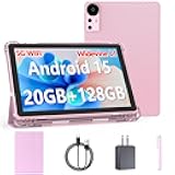 Android 15 Tablet 10 inch Tablets, 20GB RAM 128GB ROM 2TB Expand, 2.0Ghz CPU Quad-Core Processor Tablet PC with Case and Stylus, 5G WiFi6, BT5.0, 6000mAh Battery, Dual Camera, Widevine L1, GMS, Pink
