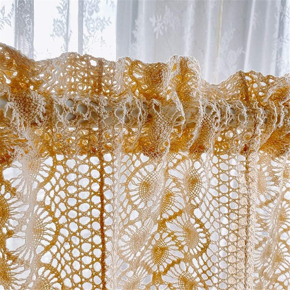 Short Curtains, Blackout Curtains, Curtain Romantic Bistro Curtain, Hollow Knitted Lace Short Curtains Window Pediments Art for Home Apartment Kitchen Dorm,Beige,200x60cm Home Kitchen Decor Short Cur