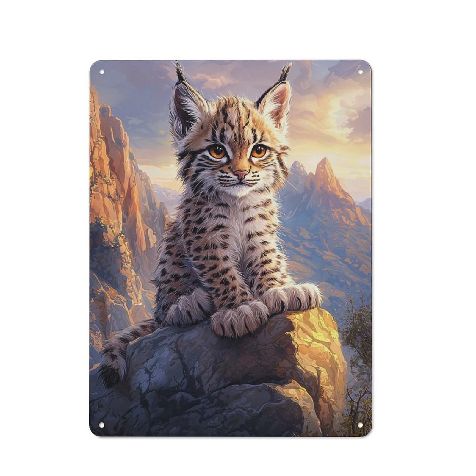 Junmoney Style-24 Metal Wall Sign 40X30cm Featuring Lynx Kitten On Mountaintop For Garage Or Workshop, Suited To Diy Enthusiasts