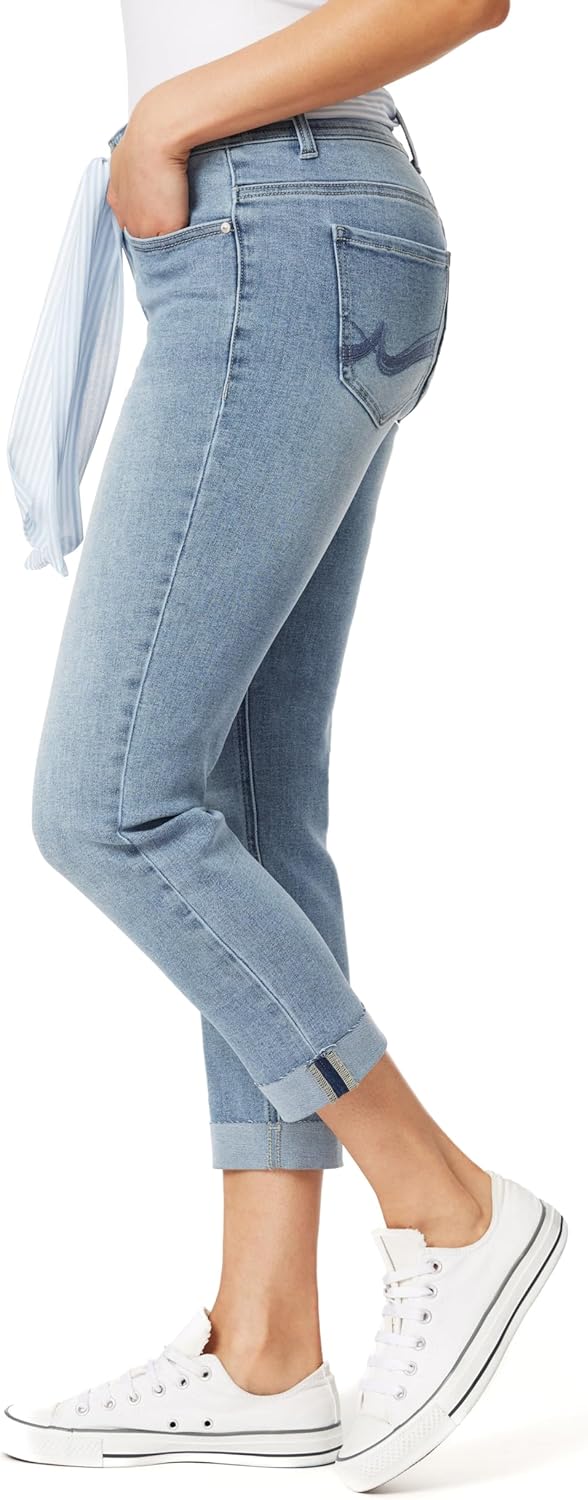 Angels Forever Young Everflex Curvy Convertible 27.5" Inseam Mid-Rise Belted Skinny Jeans for Women