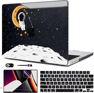 for MacBook Pro 14 inch Case 2026 2025 2024-2021 Model A3426 A3427 A3434 A3401 A3112 A2992 A2918 A2779 A2442 M5 M4 M3 M2 M1 Pro/Max, Shiny Pattern Plastic Hard Shell Cover, Astronaut Moon
