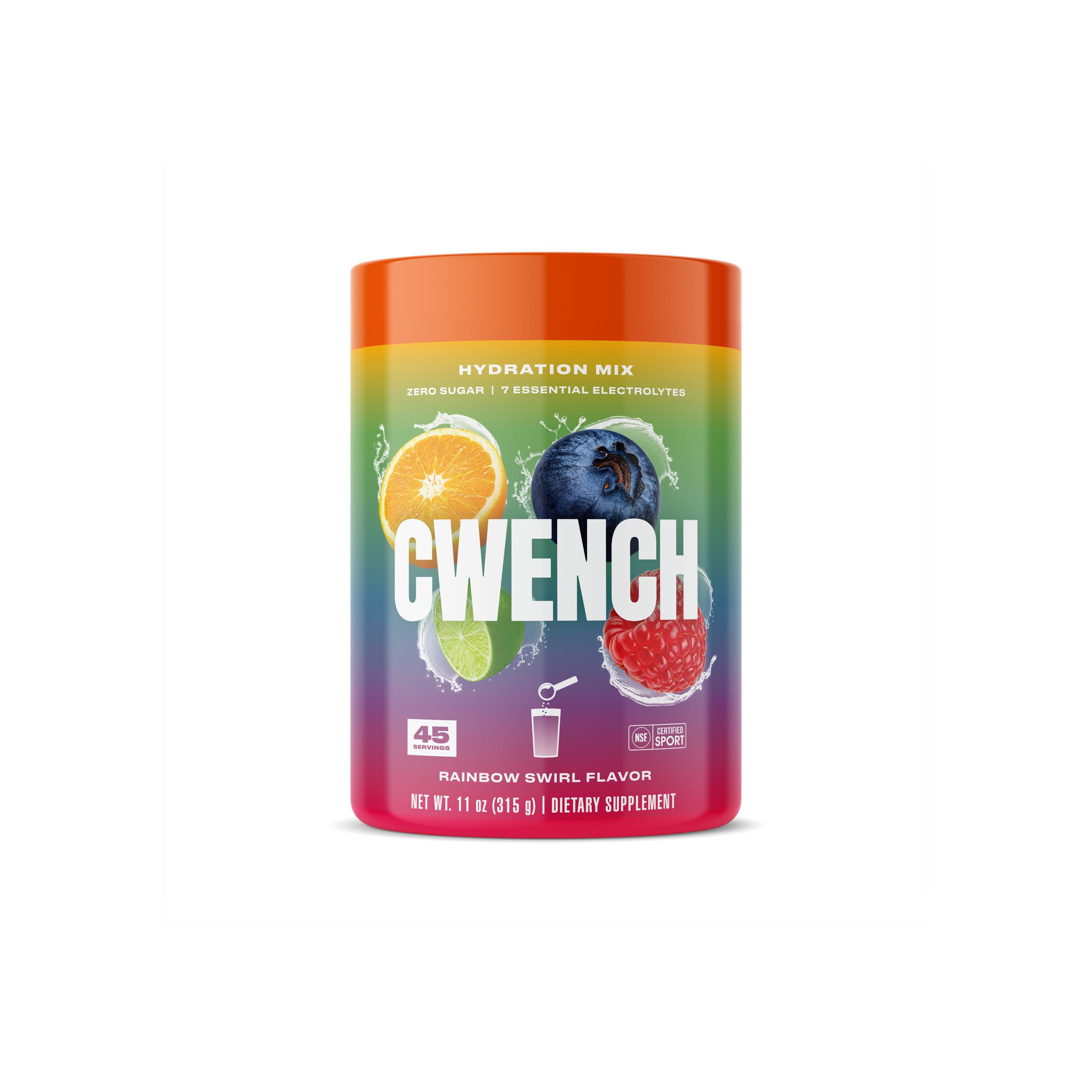 CWENCH HYDRATION Mix Rainbow Swirl 10 Count – Zero Sugar Electrolyte Drink Packets with B Vitamins and Amino Acids, NSF Certified for Active Lifestyles, Convenient Single-Serve Hydration Pack