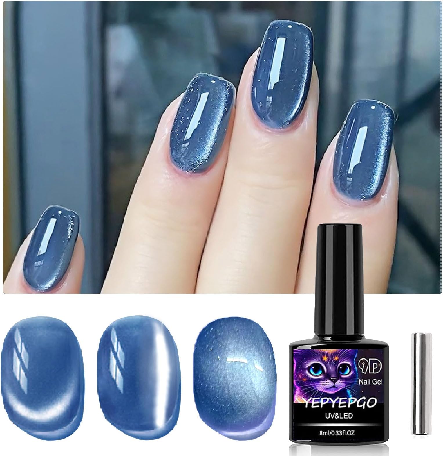Planet Cat Eye Gel Nail Polish, Jelly Glass Cats Gel Polish with Magnetic Stick Ceramic Magnetic Cat Eye Gel Crystal Sock Off Nail Art DIY Home - Neptune Blue