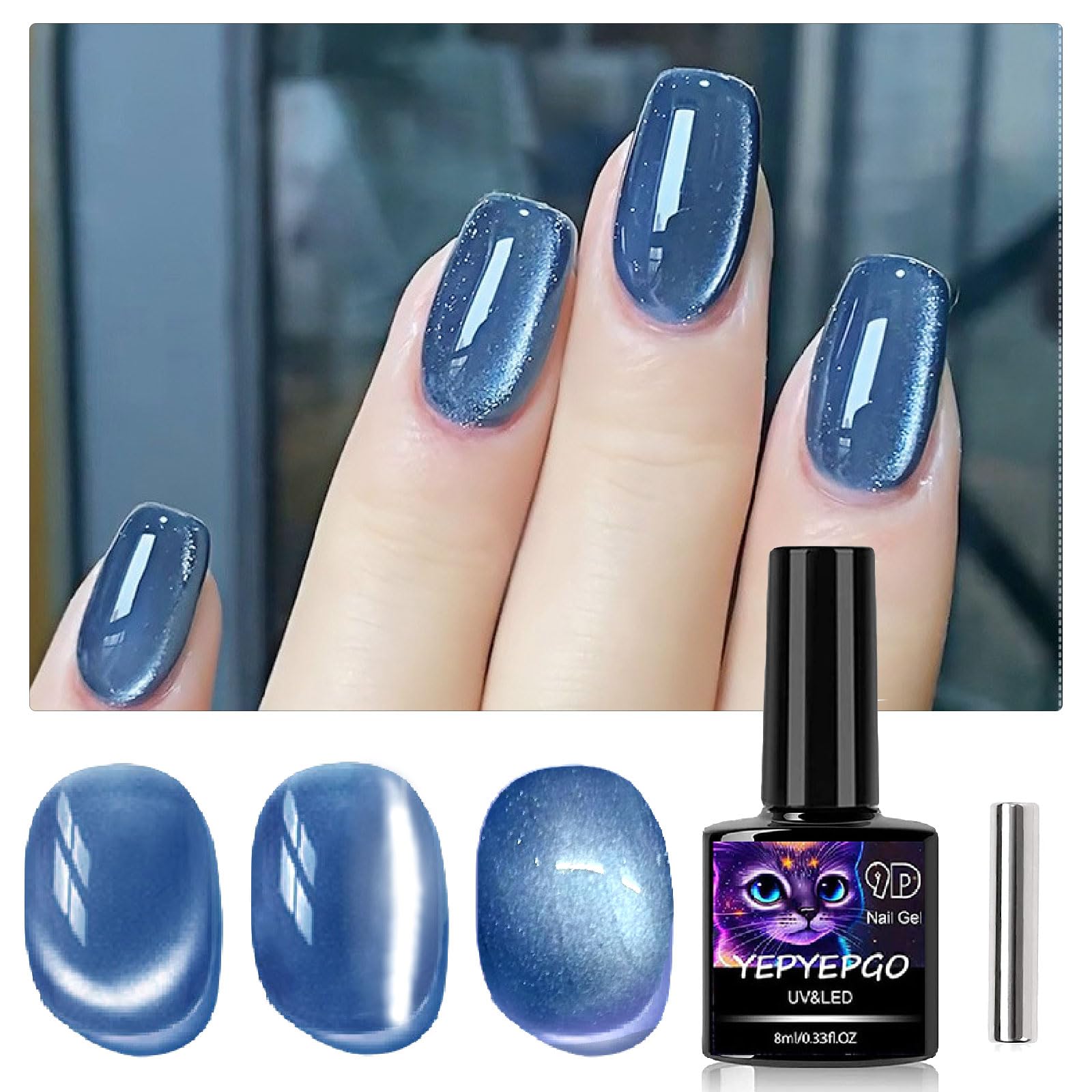 YEPYEPGO Planet Cat Eye Gel Nail Polish, Jelly Glass Cats Gel Polish with Magnet Stick, Ceramic Magnetic Cat Eyes Gel Crystal Sock Off Nail Art DIY at