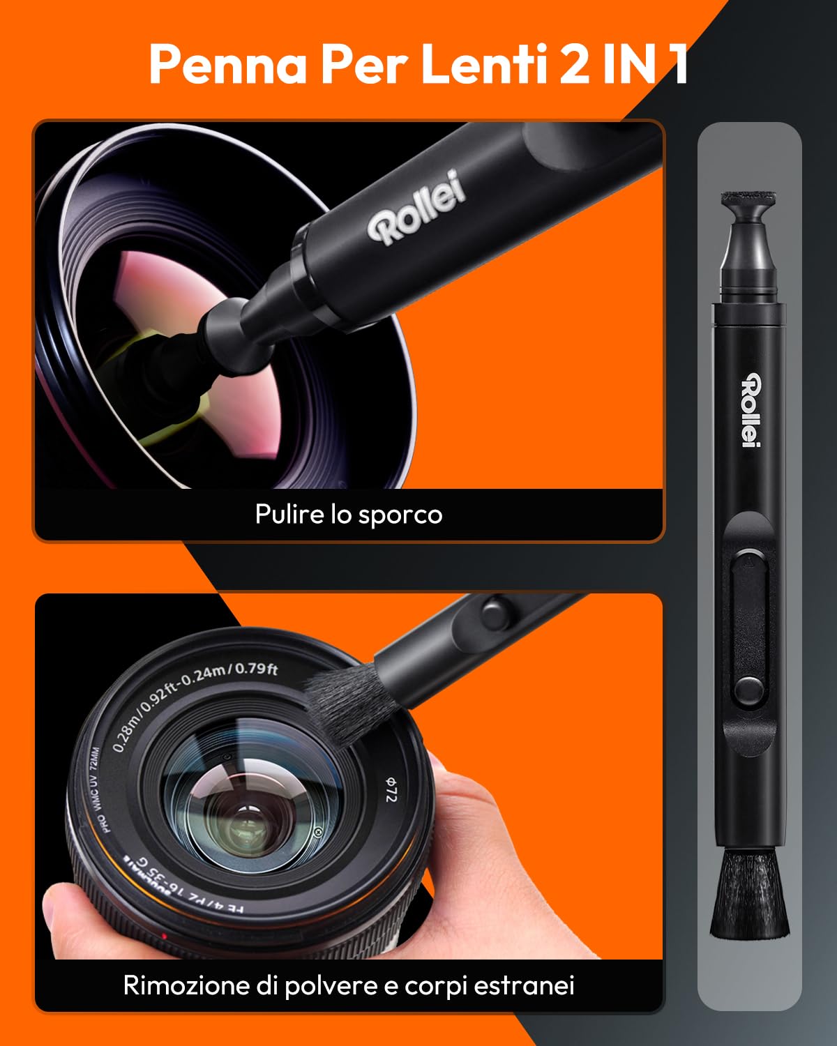 Kit Pulizia Sensore Full Frame, Rollei 8 in 1 Set di Pulizia Macchina Fotografica XL con Lenspen Soffietto Salviette Detergenti Liquido Detergente Bastoncini di Pulizia Sensore(24 mm) per Obiettivo