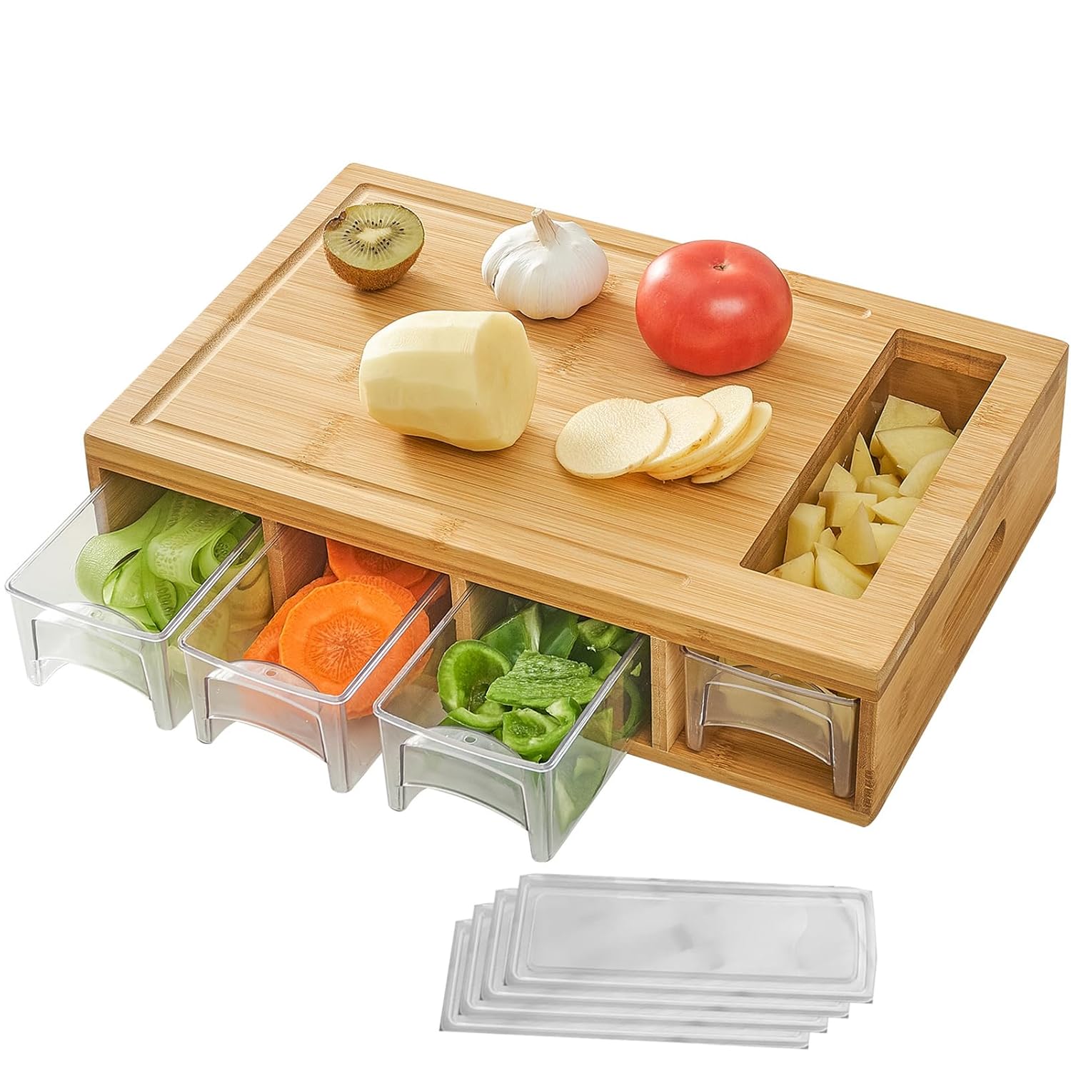 Buy NOVAYEAH Bamboo Cutting Board with 4 Containers, Large Chopping
